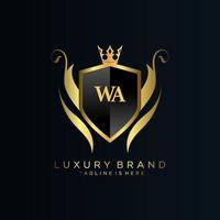 WA Letter Initial with Royal Template.elegant with crown logo vector, Creative Lettering Logo Vector Illustration.