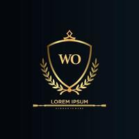 WO Letter Initial with Royal Template.elegant with crown logo vector, Creative Lettering Logo Vector Illustration.