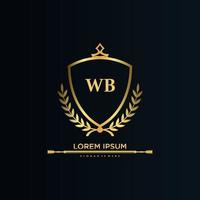 inicial de letra wb con plantilla real.elegante con vector de logotipo de corona, ilustración de vector de logotipo de letras creativas.