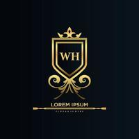 inicial de la letra wh con plantilla real.elegante con vector de logotipo de corona, ilustración de vector de logotipo de letras creativas.