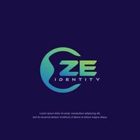 ZE Initial letter circular line logo template vector with gradient color blend