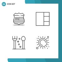 4 Creative Icons Modern Signs and Symbols of shield summer security cutlery sunlight Editable Vector Design Elements
