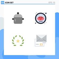 Group of 4 Modern Flat Icons Set for cooking feature kitchen nature films Editable Vector Design Elements