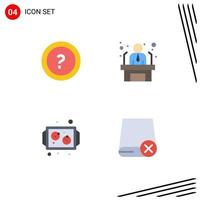 Set of 4 Commercial Flat Icons pack for about baking question employee cooking Editable Vector Design Elements