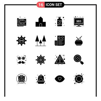 16 Solid Glyph concept for Websites Mobile and Apps coding screen art seo spray Editable Vector Design Elements