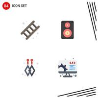 Pictogram Set of 4 Simple Flat Icons of fire professional service hifi dangling earrings Editable Vector Design Elements