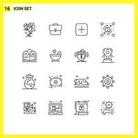 Universal Icon Symbols Group of 16 Modern Outlines of bulb brain instagram file mind Editable Vector Design Elements