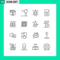 Group of 16 Outlines Signs and Symbols for water finance frappe file document Editable Vector Design Elements
