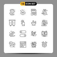 Mobile Interface Outline Set of 16 Pictograms of drawer label hardware fathers day dad Editable Vector Design Elements