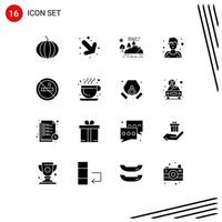 Pack of 16 creative Solid Glyphs of cafe summer mountain hotel man Editable Vector Design Elements