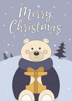 Christmas greeting card with cute polar bear vector