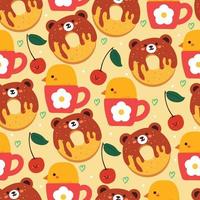 seamless pattern cartoon bear and chick vector