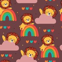 seamless pattern cartoon lion and rainbow vector