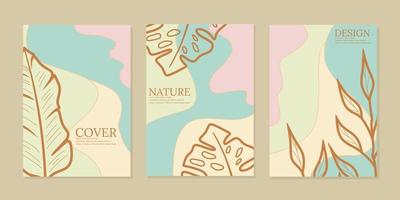 abstract botanical line art book cover design set. pastel color background. A4 size for school books, catalogs, planners, journals, flyers, posters vector