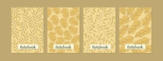 leaf pattern cover design set. abstract hand drawn floral background. A4 size for notebooks, journals, magazines, annual reports, invitations vector