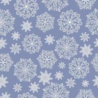 White snowflakes on blue background seamless holiday vector pattern. Snow festive seamless pattern for textile prints, cards, design