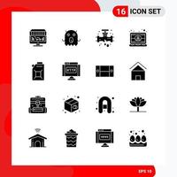 Solid Glyph Pack of 16 Universal Symbols of engine laptop leak engineer computer Editable Vector Design Elements