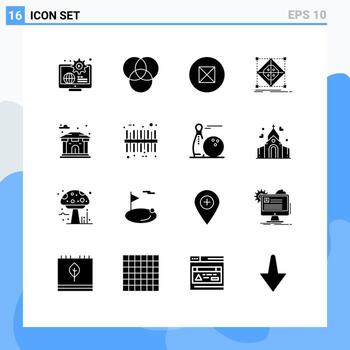 Modern Set of 16 Solid Glyphs and symbols such as barcode city symbols building model Editable Vector Design Elements