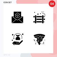 Solid Glyph Pack of 4 Universal Symbols of communication party bomb invite dynamite security Editable Vector Design Elements