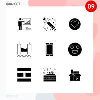 Modern Set of 9 Solid Glyphs and symbols such as industrial cross love bridge favorite Editable Vector Design Elements