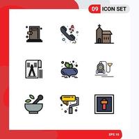 Universal Icon Symbols Group of 9 Modern Filledline Flat Colors of geometry drawing phone call compass historic Editable Vector Design Elements