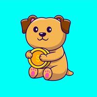 lindo perro sosteniendo moneda de oro dibujos animados vector iconos ilustración. concepto de caricatura plana. adecuado para cualquier proyecto creativo.