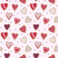 Heart shaped cookies seamless pattern for valentine s day. Pattern for Wrapping paper, postcards, textiles, wallpapers, fabrics, etc. Cartoon style, vector illustration.