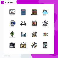 Pack of 16 creative Flat Color Filled Lines of money dollar cupboard coin snowy Editable Creative Vector Design Elements