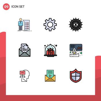9 colores planos universales de línea de relleno establecidos para aplicaciones web y móviles café buenos elementos de diseño de vector editables de correo electrónico de garrapata tachonado