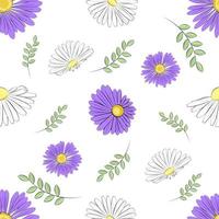 seamless pattern with white and violet flowers vector