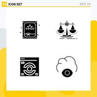 4 Universal Solid Glyphs Set for Web and Mobile Applications gift web balance law cloud Editable Vector Design Elements