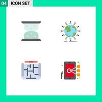 Universal Icon Symbols Group of 4 Modern Flat Icons of hourglass blueprint global globe estate Editable Vector Design Elements