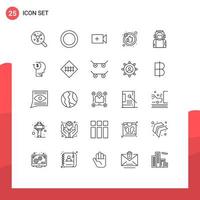 25 User Interface Line Pack of modern Signs and Symbols of suit spaceman camera space thumb Editable Vector Design Elements