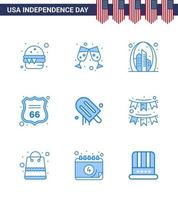 9 iconos creativos de EE. UU. Signos de independencia modernos y símbolos del 4 de julio de seguridad de signo de construcción estadounidense crema Elementos de diseño de vector de día de EE. UU. editables
