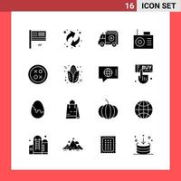 16 Icon Pack Solid Style Glyph Symbols on White Background. Simple Signs for general designing. vector