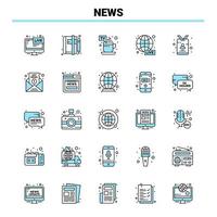 25 conjunto de iconos negros y azules de noticias. diseño de icono creativo y plantilla de logotipo vector