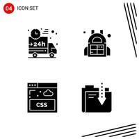 Collection of 4 Vector Icons in solid style. Pixle Perfect Glyph Symbols for Web and Mobile. Solid Icon Signs on White Background. 4 Icons.