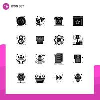 Pictogram Set of 16 Simple Solid Glyphs of eight favorite football bookmark player Editable Vector Design Elements