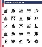 Big Pack of 25 USA Happy Independence Day USA Vector Solid Glyph and Editable Symbols of buntings flag badge country american Editable USA Day Vector Design Elements
