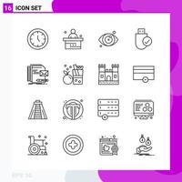 conjunto de iconos de línea. paquete de 16 iconos de contorno aislados en fondo blanco para impresión web y móvil. vector