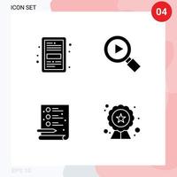 4 Universal Solid Glyphs Set for Web and Mobile Applications book process file search quality Editable Vector Design Elements