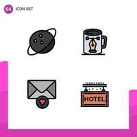 Pictogram Set of 4 Simple Filledline Flat Colors of planet message coffee design hotel Editable Vector Design Elements