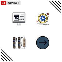 Mobile Interface Filledline Flat Color Set of 4 Pictograms of app options develop gear food Editable Vector Design Elements