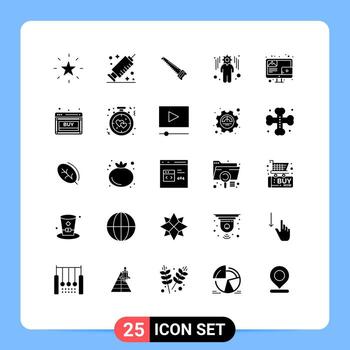 Group of 25 Modern Solid Glyphs Set for content blog hand setting business Editable Vector Design Elements