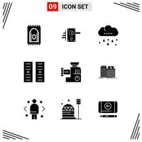 9 Icons Solid Style Grid Based Creative Glyph Symbols for Website Design Simple Solid Icon Signs Isolated on White Background 9 Icon Set vector