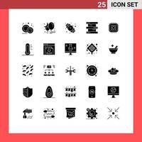 25 Thematic Vector Solid Glyphs and Editable Symbols of microchip chip hand watch hazardous biology Editable Vector Design Elements