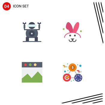 Stock Vector Icon Pack of 4 Line Signs and Symbols for robot clock bynny analytics time Editable Vector Design Elements