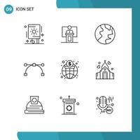 9 Thematic Vector Outlines and Editable Symbols of economy bezier presentation anchor globe Editable Vector Design Elements