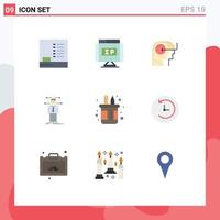 Mobile Interface Flat Color Set of 9 Pictograms of holder solution teaching network connection Editable Vector Design Elements