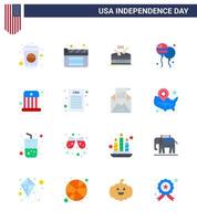 Pack of 16 creative USA Independence Day related Flats of kids circus instrument american bloons Editable USA Day Vector Design Elements